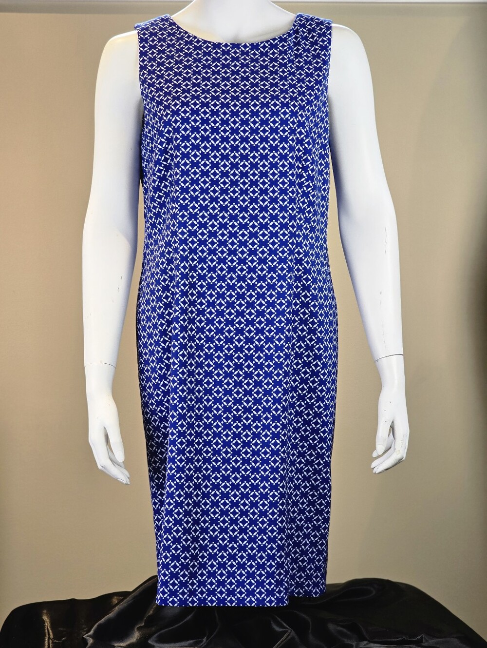Sz 12 Mario Serrani Italy Royal Blue and White Sleeveless Sheath Midi Dress